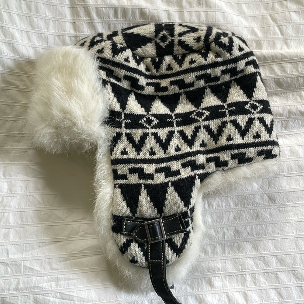 Nathaniel Cole 1934 Black & White Wool Crown Cap Aviator Rabbit Trapper Hat